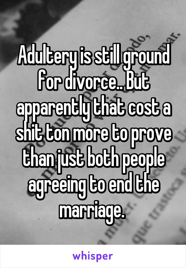 Adultery is still ground for divorce.. But apparently that cost a shit ton more to prove than just both people agreeing to end the marriage. 