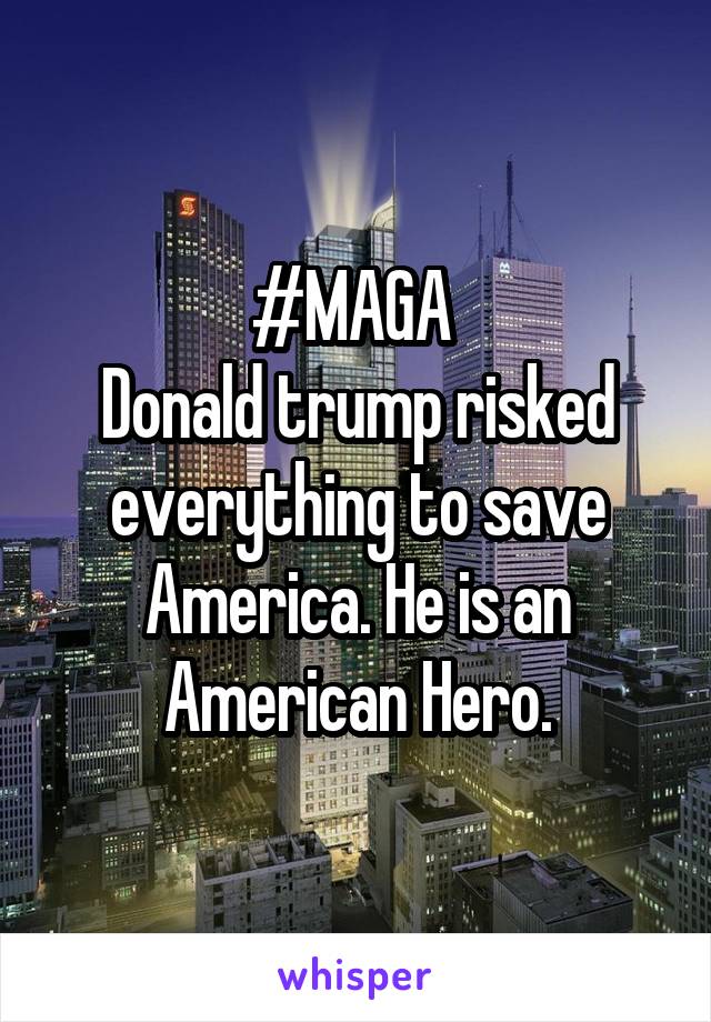 #MAGA 
Donald trump risked everything to save America. He is an American Hero.