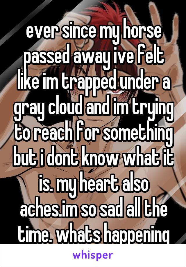 ever since my horse passed away ive felt like im trapped under a gray cloud and im trying to reach for something but i dont know what it is. my heart also aches.im so sad all the time. whats happening