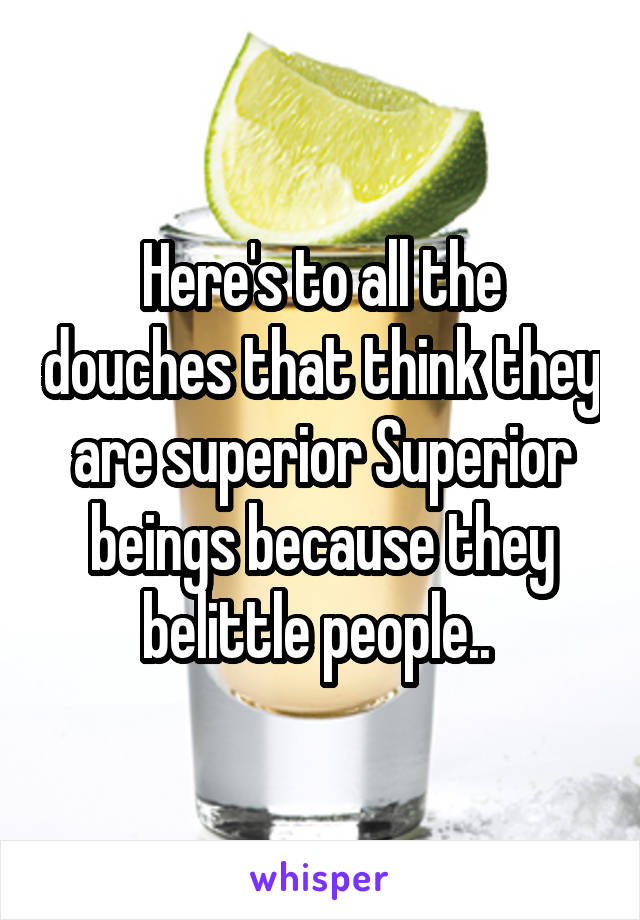 Here's to all the douches that think they are superior Superior beings because they belittle people.. 