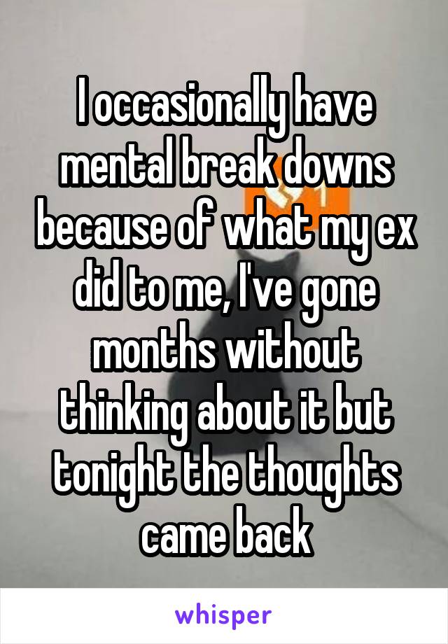I occasionally have mental break downs because of what my ex did to me, I've gone months without thinking about it but tonight the thoughts came back