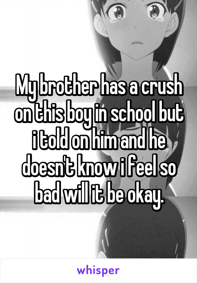 My brother has a crush on this boy in school but i told on him and he doesn't know i feel so bad will it be okay.