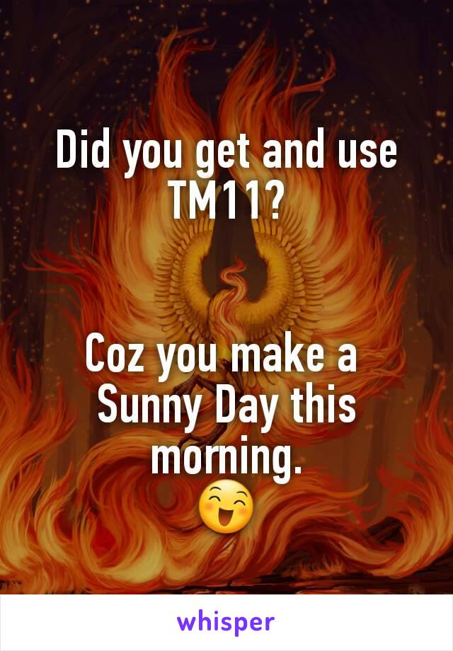Did you get and use TM11?


Coz you make a 
Sunny Day this morning.
😄