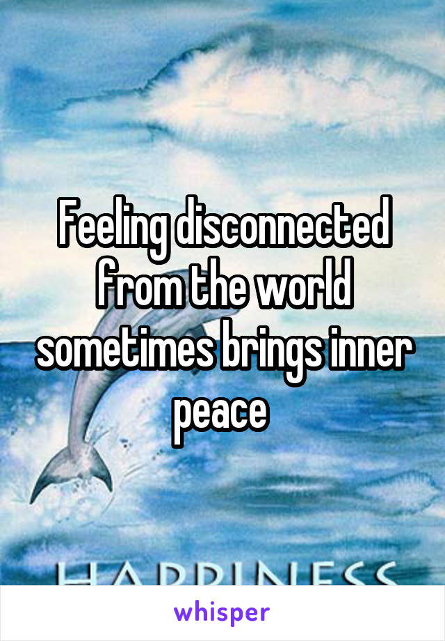Feeling disconnected from the world sometimes brings inner peace 