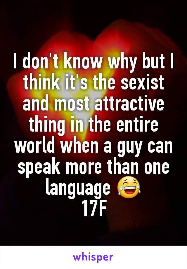 I don't know why but I think it's the sexist and most attractive thing in the entire world when a guy can speak more than one language 😂
17F
