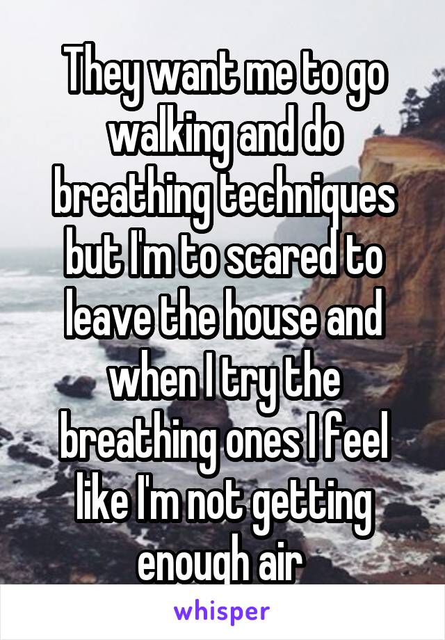 They want me to go walking and do breathing techniques but I'm to scared to leave the house and when I try the breathing ones I feel like I'm not getting enough air 