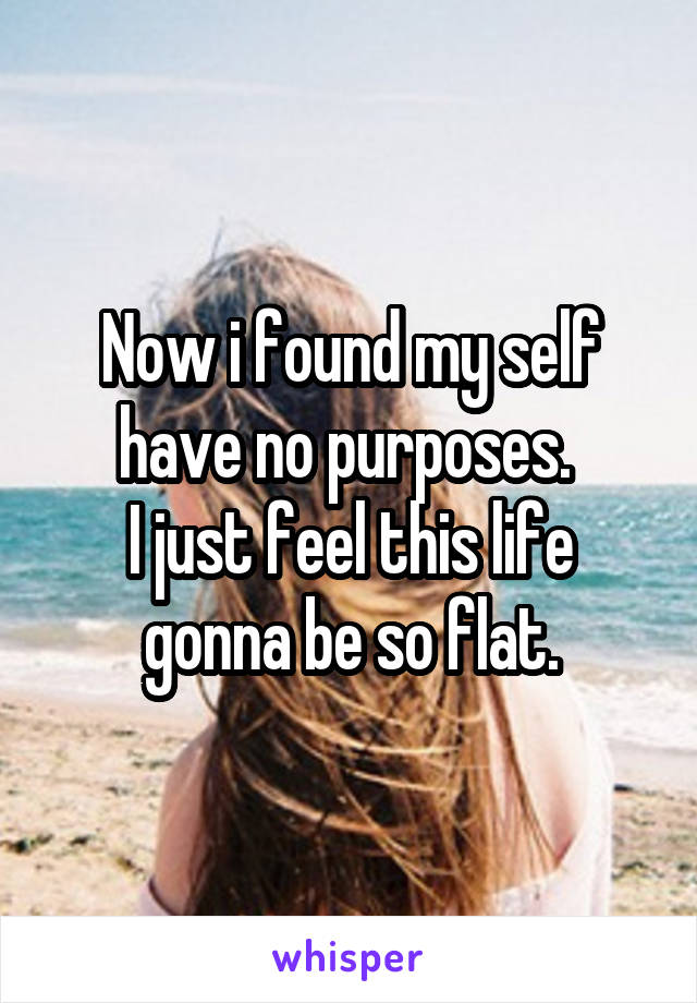 Now i found my self have no purposes. 
I just feel this life gonna be so flat.