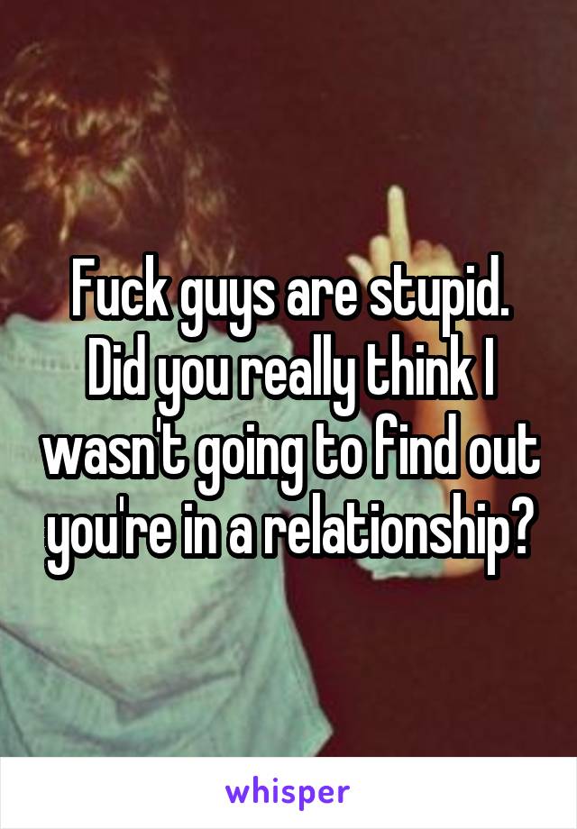Fuck guys are stupid. Did you really think I wasn't going to find out you're in a relationship?