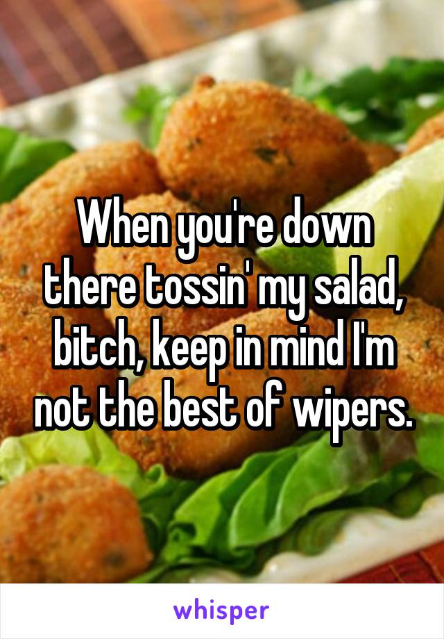 When you're down there tossin' my salad, bitch, keep in mind I'm not the best of wipers.