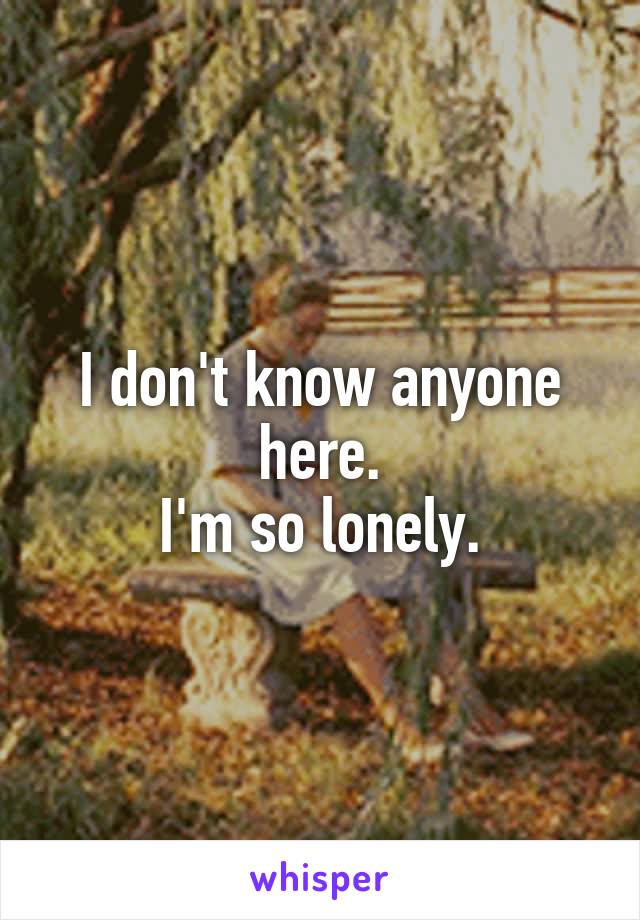I don't know anyone here.
I'm so lonely.