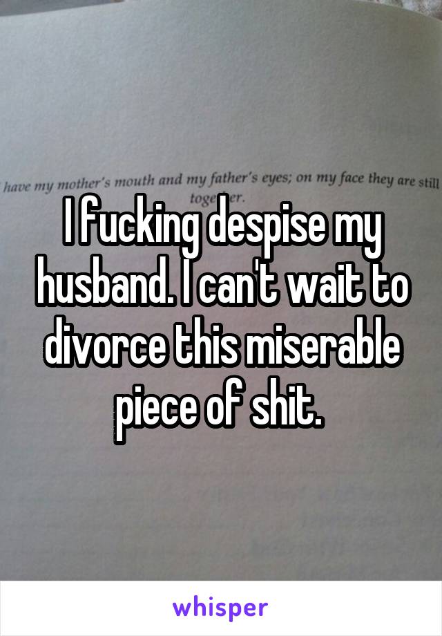 I fucking despise my husband. I can't wait to divorce this miserable piece of shit. 
