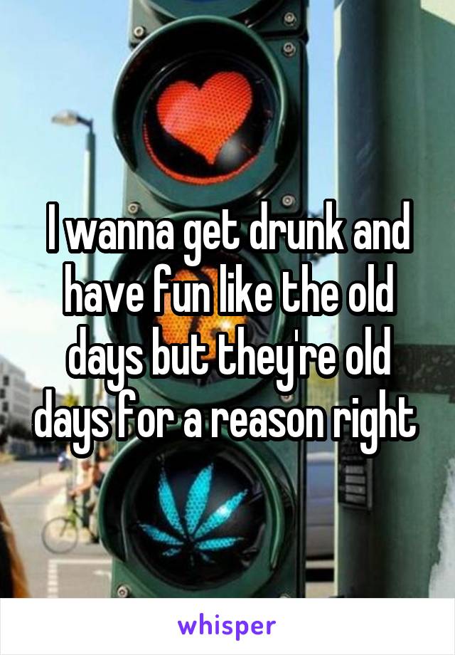 I wanna get drunk and have fun like the old days but they're old days for a reason right 