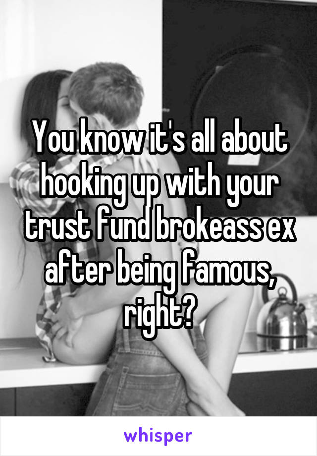 You know it's all about hooking up with your trust fund brokeass ex after being famous, right?