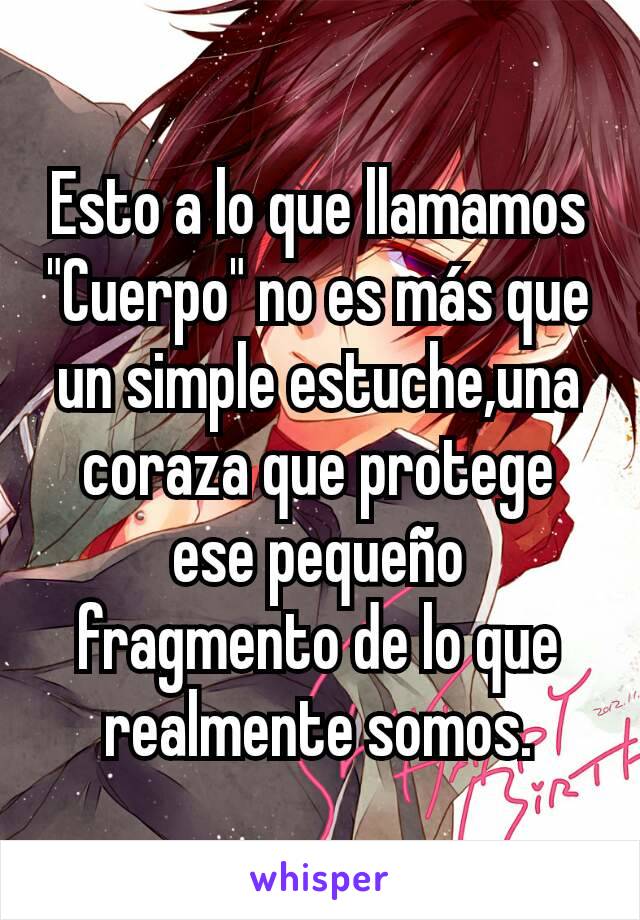 Esto a lo que llamamos "Cuerpo" no es más que un simple estuche,una coraza que protege ese pequeño fragmento de lo que realmente somos.