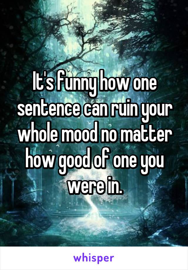 It's funny how one sentence can ruin your whole mood no matter how good of one you were in.