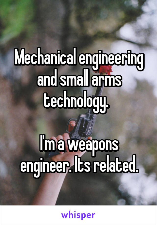 Mechanical engineering and small arms technology.  

I'm a weapons engineer. Its related.