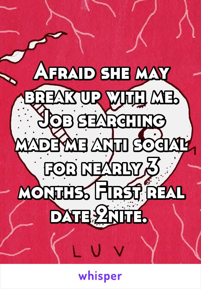 Afraid she may break up with me. Job searching made me anti social for nearly 3 months. First real date 2nite. 