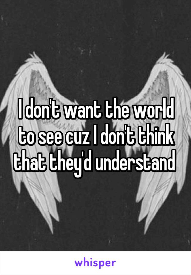 I don't want the world to see cuz I don't think that they'd understand 