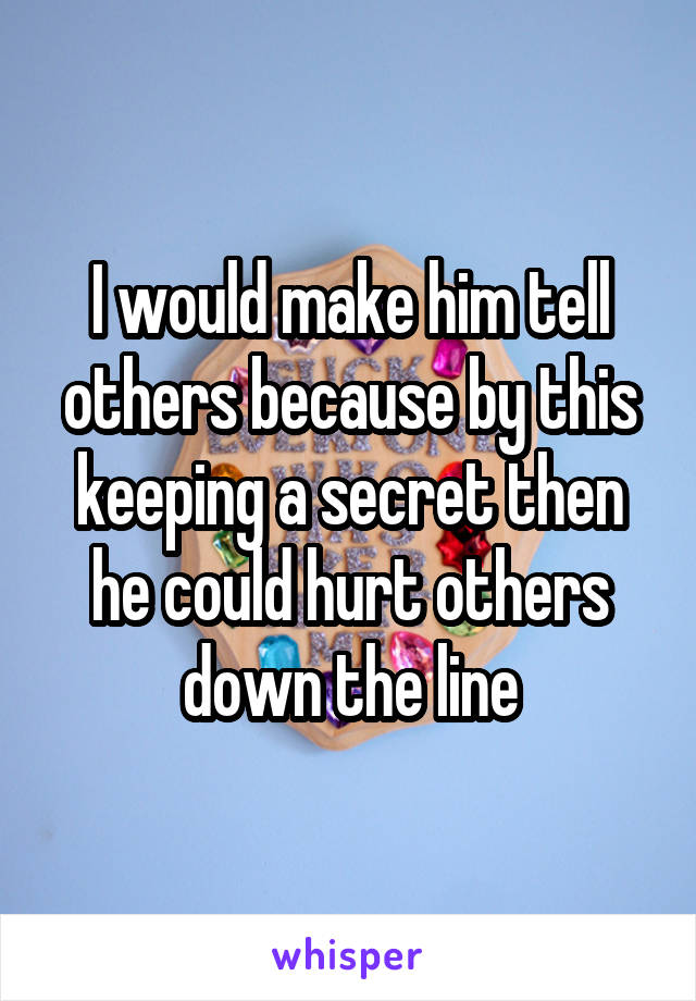 I would make him tell others because by this keeping a secret then he could hurt others down the line