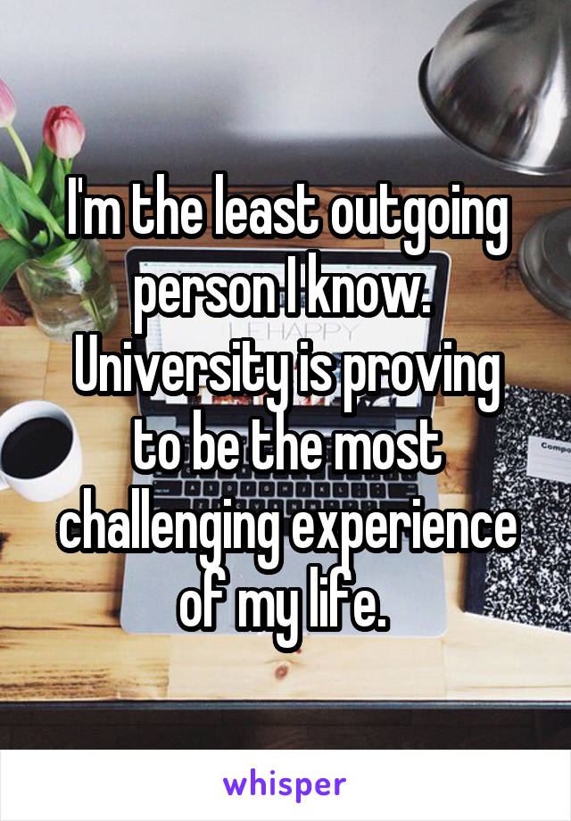 I'm the least outgoing person I know. 
University is proving to be the most challenging experience of my life. 