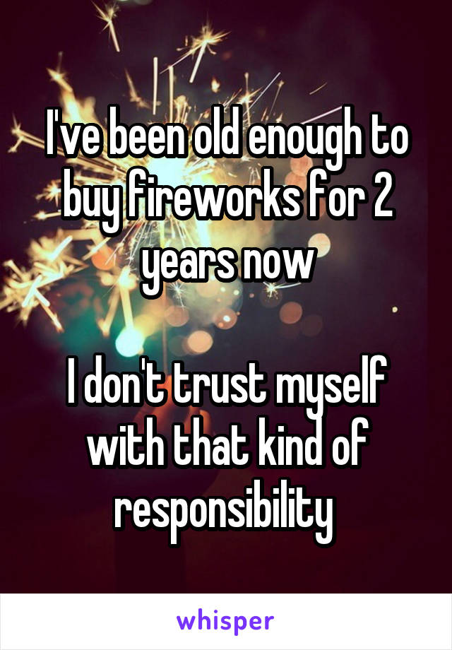 I've been old enough to buy fireworks for 2 years now

I don't trust myself with that kind of responsibility 