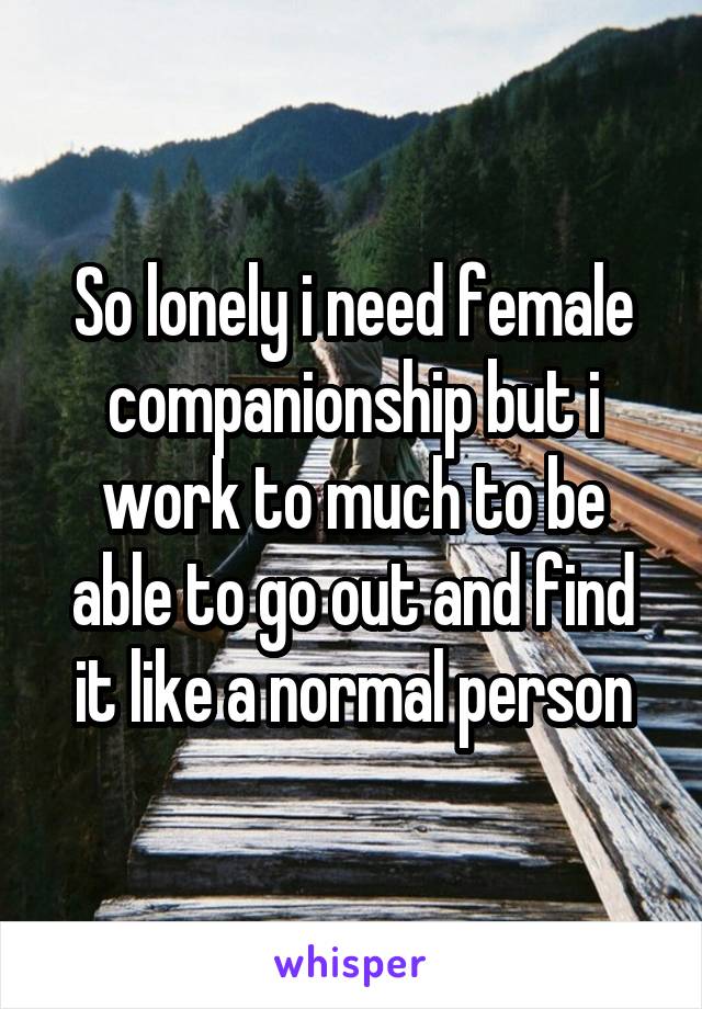 So lonely i need female companionship but i work to much to be able to go out and find it like a normal person