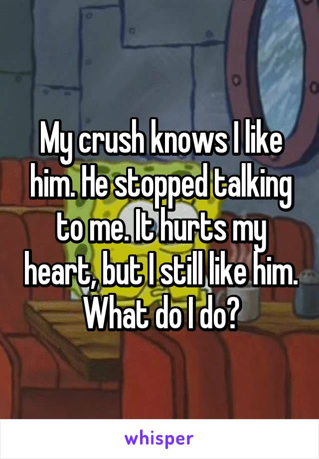 My crush knows I like him. He stopped talking to me. It hurts my heart, but I still like him. What do I do?