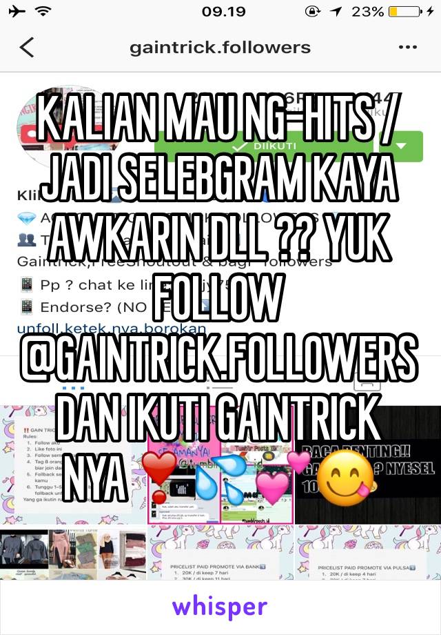 KALIAN MAU NG-HITS / JADI SELEBGRAM KAYA AWKARIN DLL ?? YUK FOLLOW @GAINTRICK.FOLLOWERS DAN IKUTI GAINTRICK NYA❣️💦💕😋