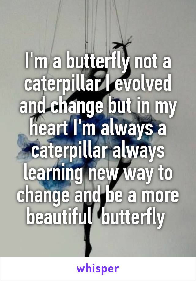 I'm a butterfly not a caterpillar I evolved and change but in my heart I'm always a caterpillar always learning new way to change and be a more beautiful  butterfly 