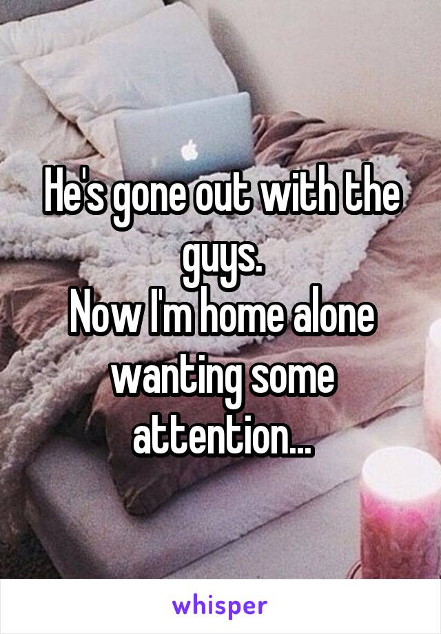 He's gone out with the guys.
Now I'm home alone wanting some attention...