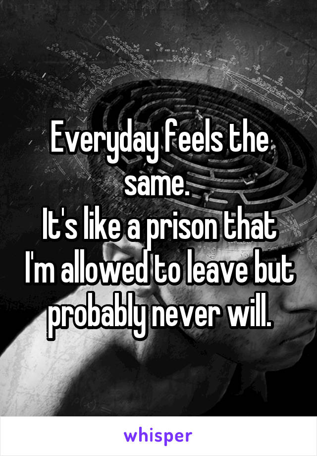 Everyday feels the same. 
It's like a prison that I'm allowed to leave but probably never will.