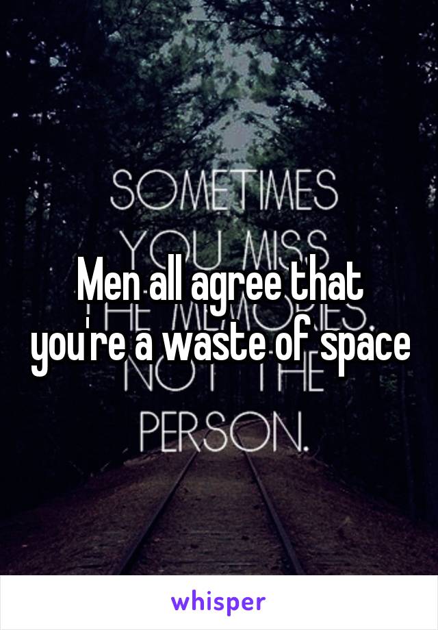 Men all agree that you're a waste of space