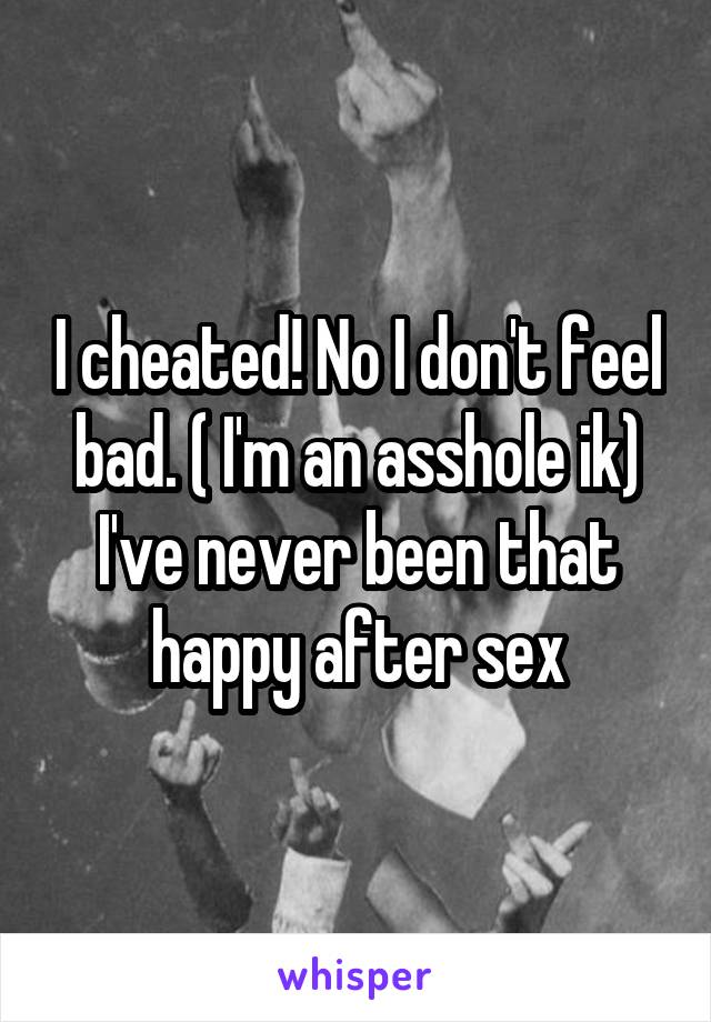 I cheated! No I don't feel bad. ( I'm an asshole ik) I've never been that happy after sex