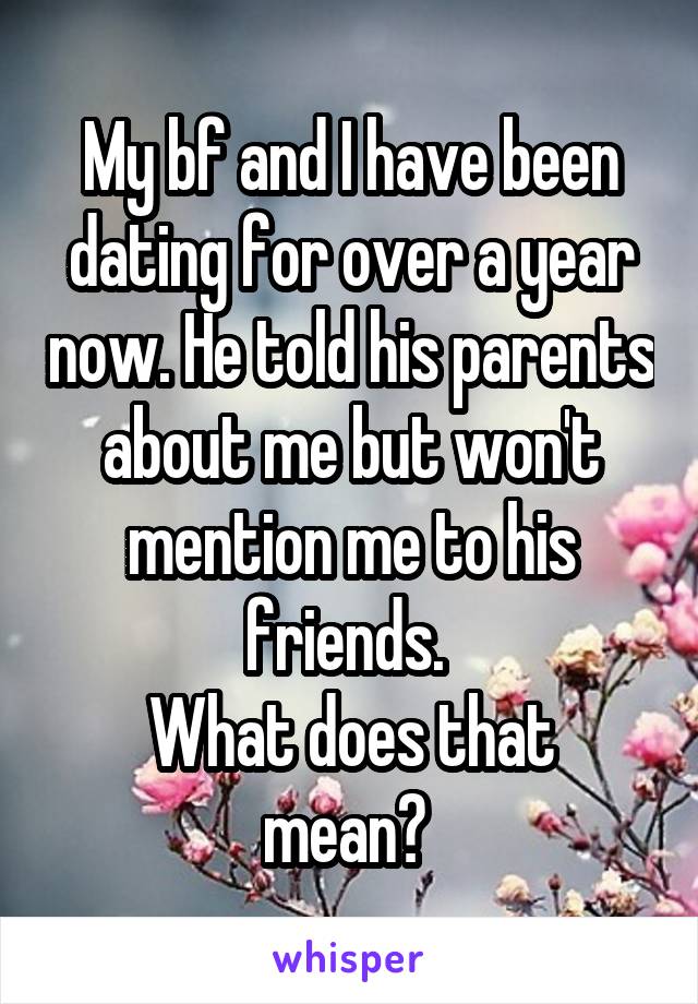 My bf and I have been dating for over a year now. He told his parents about me but won't mention me to his friends. 
What does that mean? 