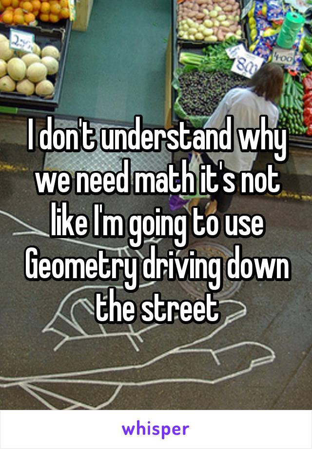 I don't understand why we need math it's not like I'm going to use Geometry driving down the street