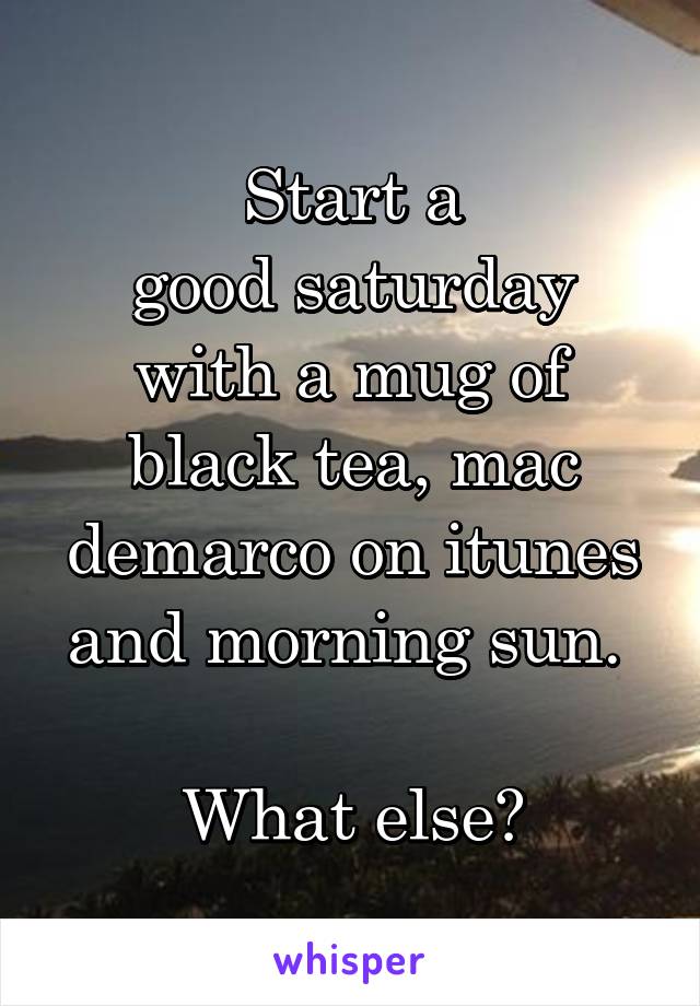 Start a
good saturday with a mug of
black tea, mac
demarco on itunes
and morning sun. 

What else?