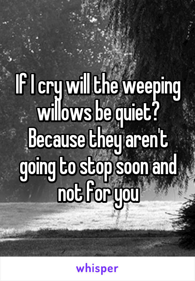 If I cry will the weeping willows be quiet? Because they aren't going to stop soon and not for you