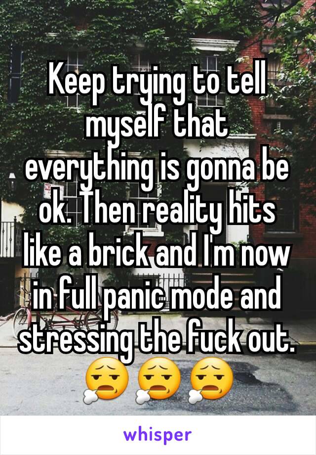 Keep trying to tell myself that everything is gonna be ok. Then reality hits like a brick and I'm now in full panic mode and stressing the fuck out. 😧😧😧