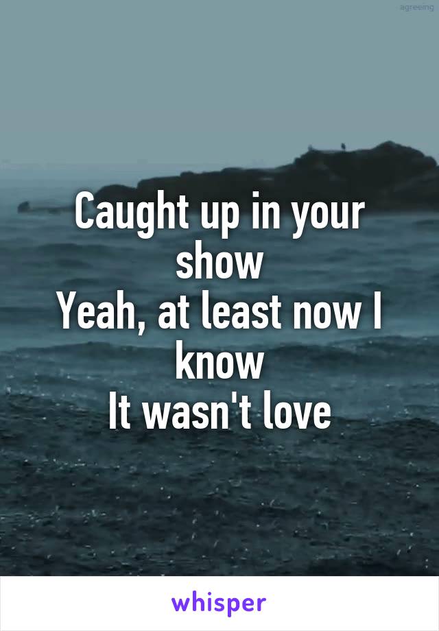 Caught up in your show
Yeah, at least now I know
It wasn't love