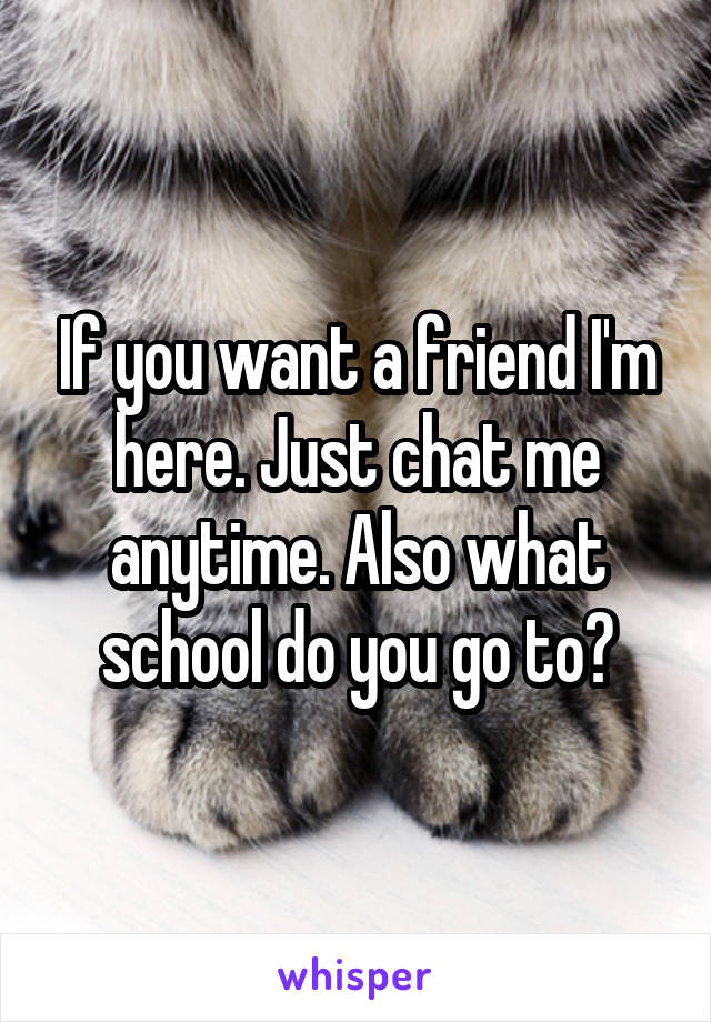 If you want a friend I'm here. Just chat me anytime. Also what school do you go to?