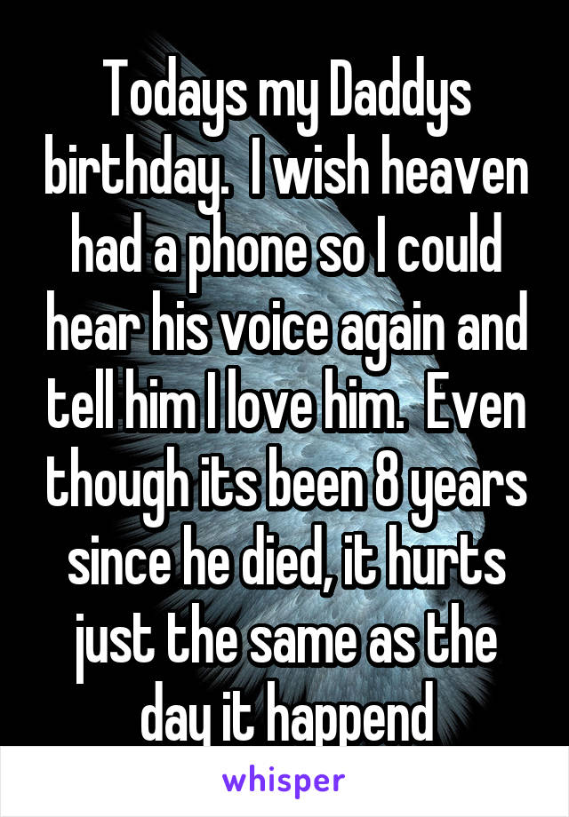 Todays my Daddys birthday.  I wish heaven had a phone so I could hear his voice again and tell him I love him.  Even though its been 8 years since he died, it hurts just the same as the day it happend