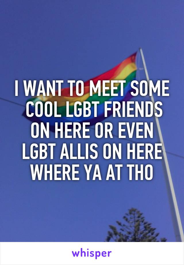 I WANT TO MEET SOME
 COOL LGBT FRIENDS ON HERE OR EVEN LGBT ALLIS ON HERE WHERE YA AT THO