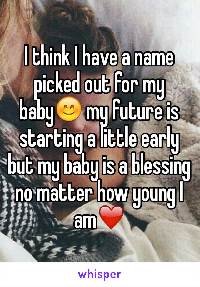 I think I have a name picked out for my baby😊 my future is starting a little early but my baby is a blessing no matter how young I am❤️
