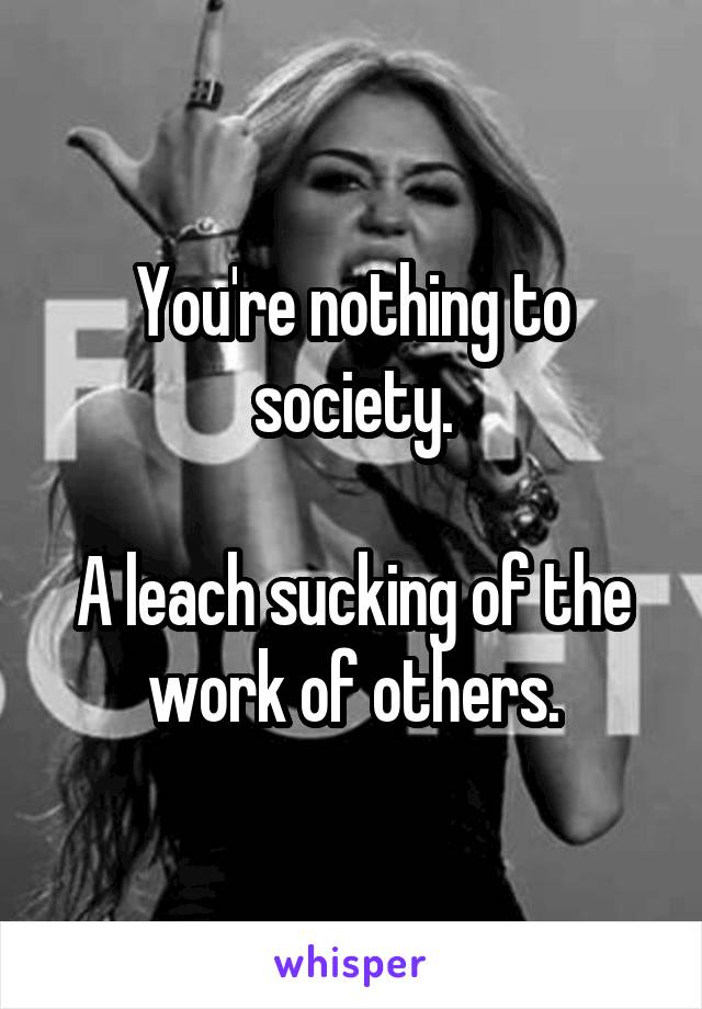 You're nothing to society.

A leach sucking of the work of others.