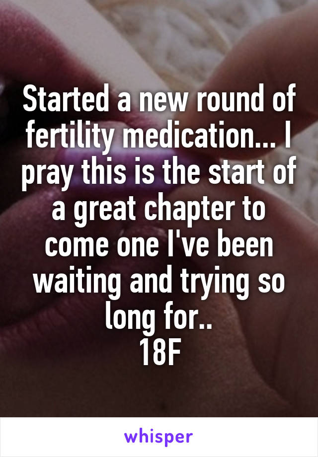 Started a new round of fertility medication... I pray this is the start of a great chapter to come one I've been waiting and trying so long for..
18F