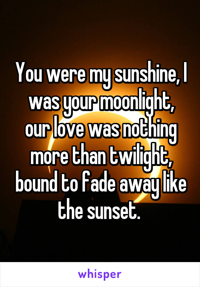 You were my sunshine, I was your moonlight, our love was nothing more than twilight, bound to fade away like the sunset. 