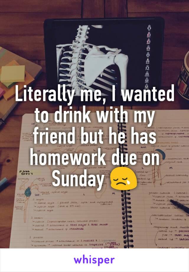 Literally me, I wanted to drink with my friend but he has homework due on Sunday 😢