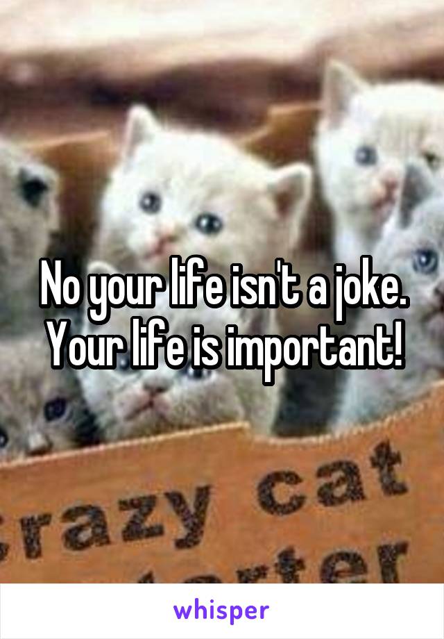 No your life isn't a joke. Your life is important!