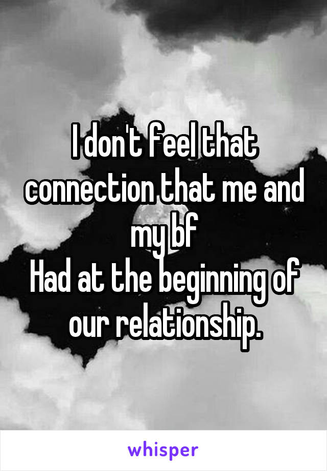 I don't feel that connection that me and my bf
Had at the beginning of our relationship.