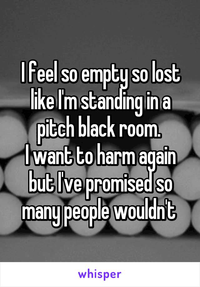 I feel so empty so lost like I'm standing in a pitch black room. 
I want to harm again but I've promised so many people wouldn't 